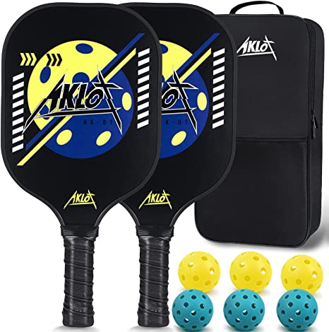Pickleball Paddles,AKLOT Lightweight Pickleball Rackets Set Carbon Fiber Racquets for Women and Men Indoor or Outdoor with 6 Balls,Carry Case