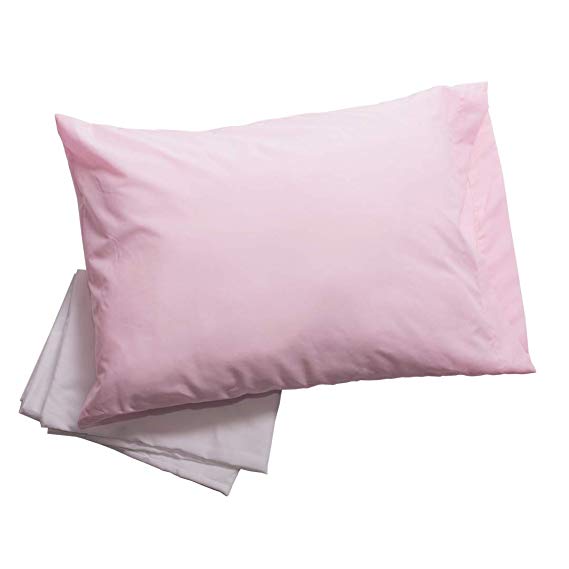 Big Oshi Toddler Pillow for Boys or Girls – Set Includes 1 Pillow and 2 Covers - Soft, Foam Pillow is Perfect for Toddler Beds, Cribs, or Kids Naps – 2 Cases (1 White & 1 Pink) - 14x19