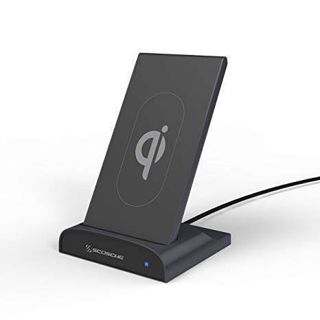 SCOSCHE PBQ5DKSG-SP QiDock 2-in-1 10W Qi-Certified Wireless Charging Dock and Qi Wireless Powerbank Portable Battery Pack with USB Charging Port for Qi-Enabled Smartphones and USB Devices – Black