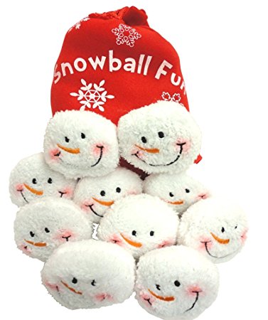 Snowball Fight, 10 Plush Snowmen Balls in a Red Bag, Snowball Fun, Indoor Play