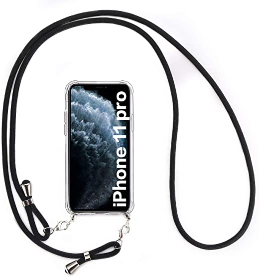 EasyAcc Slim Clear Case for iPhone 11 Pro,Transparent Phone Cases with Adjustable Detachable Lanyard Strap Necklace Thin Hybrid Shockproof Hard PC Back with Soft TPU Bumper Cover Fit iPhone Pro 2019