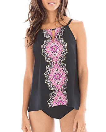 Yonique Women Two Pieces Tribal Printed Flyaway Tankini Sets with Triangle Brief Swimsuit