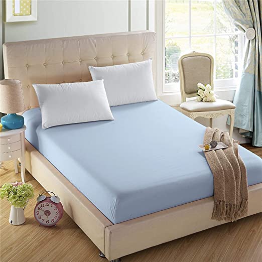 4U'LIFE Bedding Fitted Sheets-Prime 1800 Series,Double Brushed Microfiber,Ultra-Soft Feel and Wrinkle,Fade Free,Deep Pocket for Oversized Mattress(Twin,Light Blue)