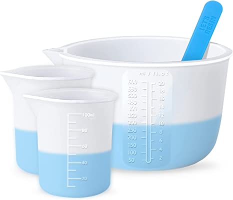 LET'S RESIN Silicone Measuring Cups,Resin Supplies with 600ml/20oz&100ml Thickening&Polishing Resin Mixing Cups,Easy to Clean,Silicone Stir Sticks,Silicone Cups for Epoxy Resin Mixing