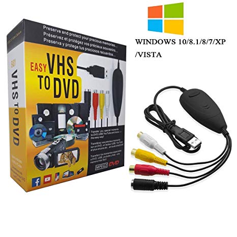 TopYart VHS to Digital Converter -[Upgrade] USB 2.0 Video Audio Capture Recorder Adapter Card V8/Vi8 VHS to DVD Converter TV DVR VCR CCTV Camcorder to PC for Windows 10/8