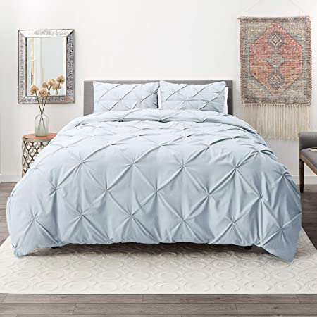 Nestl Bedding 3 Piece Pinch Pleat Duvet Cover Set | Ice Blue Duvet Cover with 2 Pillow Shams |Microfiber California King Duvet Cover Set