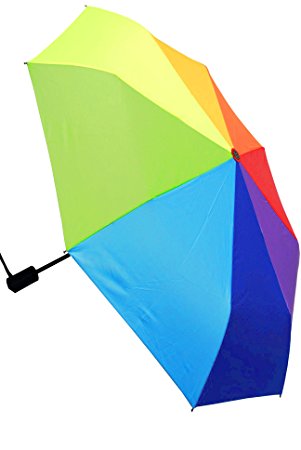 COLLAR AND CUFFS LONDON - WINDPROOF WeatherShield Compact Folding Umbrella - HIGHLY ENGINEERED TO COMBAT INVERSION DAMAGE - Automatic Open Close - Small Colourful - Strong - Travel - Rainbow Canopy