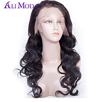 Ali Moda 360 Full Lace Frontal Wigs Body Wave Brazilian Virgin Human Hair Wig Cap Natural Hairline Adjustable with Baby Hair Bleached Knots For Black Women 22inch