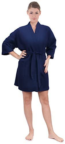 Women's Knee Length Waffle Weave Kimono Bathrobe, Short Spa Robes