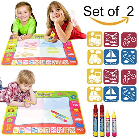 EXSPORT 2 Pack Water Doodle Play Mat Doodle Book Travel Doodle Children Water Magic Drawing Book Mat Board Kids Educational Toy Gift with 2 Magic Drawing Pens for Boys Girls Toddlers Kids