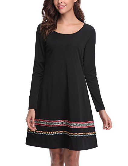 iClosam Women Casual Long Sleeve Embroidered Loose Party Tunic Dress
