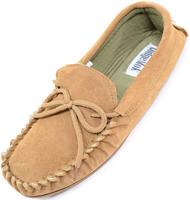 Mens Traditional Genuine Suede Leather Moccasin/Slippers with Rubber Sole