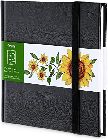 Marker Pads Art Sketchbook, Ohuhu 175x165mm Large Paper Size, 120LB/200GSM Heavy Smooth Drawing Papers, 30 Sheets/60 Pages, Hardcover Sketch Book, Specially Designed for Alcohol Markers