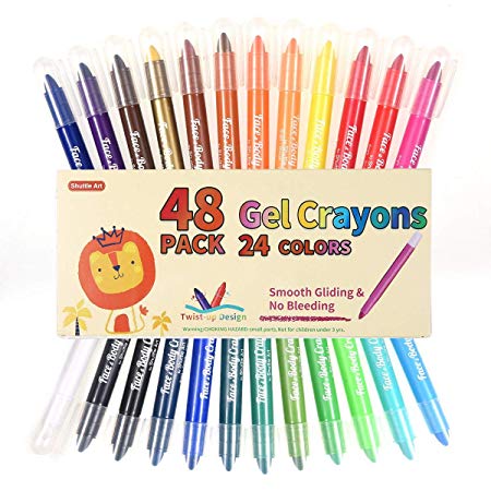 Shuttle Art 48 Pack Gel Crayons,2 Pack 24 Colors Washable Twistable Non-Toxic Gel Crayons Set for Toddlers Kids and Students, Ideal for Paper Glass and Mirrors