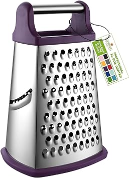 Spring Chef Professional Box Grater, Stainless Steel with 4 Sides, Best for Parmesan Cheese, Vegetables, Ginger, XL Size, Purple