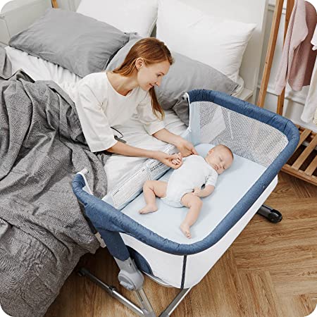 Unilove Hug Me Plus, Bedside Sleeper, Baby Bassinet, Portable Crib Includes Travel Bag, 1.2" Firm Mattress, Breathable Sheet and 7 Height Adjustable, Airflow Blue