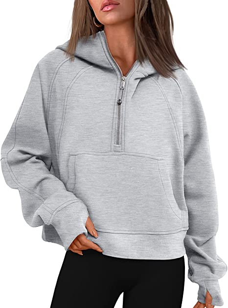 Trendy Queen Women Half Zip Cropped Hoodies Fleece Quarter Zip Up Pullover Sweatshirts Winter Clothes 2023 Outfits Sweater