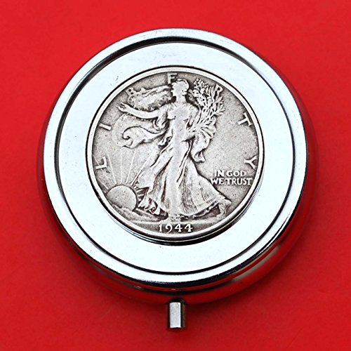 US 1944 Walking Liberty Half Dollar 90% Silver Coin 3 Compartments Silver Pill Box NEW