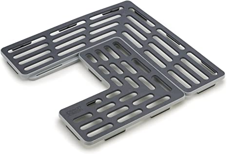 Joseph Joseph 85037 SinkSaver Adjustable Sink Protector Mat Two Grid Sections Fits Different Drain Positions Non-Slip, Gray