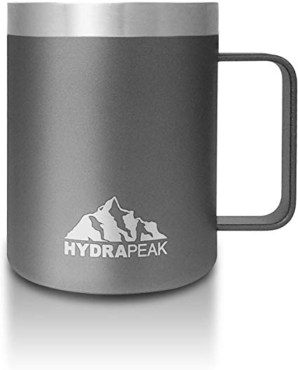 Hydrapeak 12oz Stainless Steel Double Vacuum-Insulated Coffee Mug, Reusable Travel Cup with Integrated Handle and Press In Lid (Graphite)