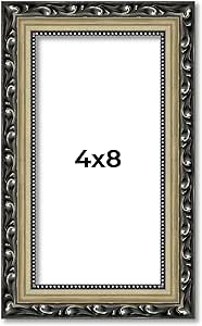 Poster Palooza 4x8 Frame Silver Ornate Antique Solid Complete Wood Picture Frame with UV Acrylic Plexiglass, Foam Board Backing & Hardware Included - 4x8 Inch Frame