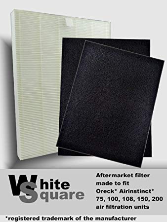 Oreck AirInstinct 75, 100, 108, 150, 200 HEPA Air Filter with Odor Absorber 2 Pack by White Square