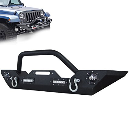 LITE-WAY Jeep Wrangler Heavy Duty Front Winch Bumper Fits JK 2007-2015 With 30W LED Fog Driving Lights and 30W Cree LED Work Lights D Rings Suits 13000lbs Winch (JPFB-1918-L404D)