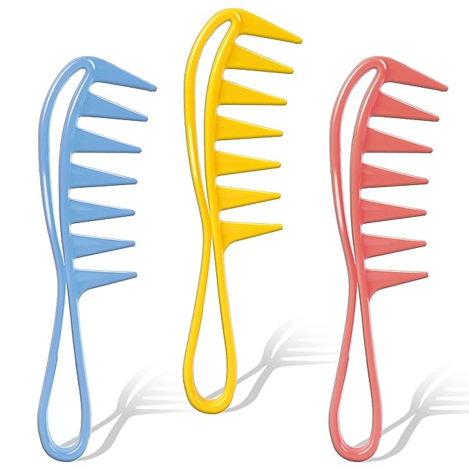 3 Pieces Wide Tooth Comb,Professinal Salon Large Tooth Combs Wide Tooth Curl Comb Plastic Curly Hair Massage Hairdressing Combs Shark Teeth Hair Hairstyle Combs for Curly Dry Wet Long Thick Hair Combs