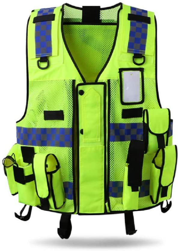 HYCOPROT Reflective Safety Security Vest, High Visibility Mesh Adjustable Tactical Traffic Police Construction Heavy Duty Utility Premium Vests with Multi Pockets, Free Size (Free Size, Neon Yellow)