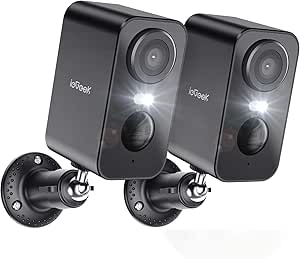 ieGeek 2K Caméra Surveillance WiFi Exterieure sans Fil Batterie, Vision Nocturne Couleur, AI & PIR Détection Mouvement, Extérieure/Intérieure, Audio Bidirectionnel, Étanche IP65 (2pcs, Noir)