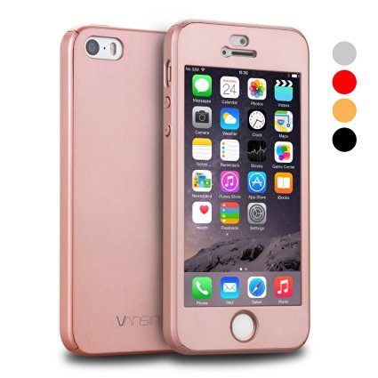 iPhone 5S Case, iPhone 5 Case, iPhone SE Case, VANSIN 360 Full Body Protection Hard Slim Case with Tempered Glass Screen Protector for Apple iPhone 5 5S SE (4.0-inch) - Rose Gold