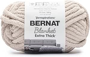 Bernat Blanket Extra Thick Oatmeal Yarn - 1 Pack of 600g/21oz - Polyester - 7 Jumbo - Knitting, Crocheting, Crafts & Amigurumi, Chunky Chenille Yarn