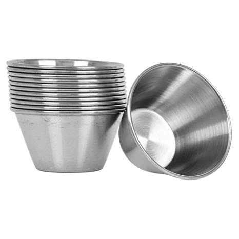 (12 Pack) 3-Ounce Sauce Cups, Commercial Grade Stainless Steel Dipping Sauce Cups, Individual Condiment Cups / Ramekins by Tezzorio