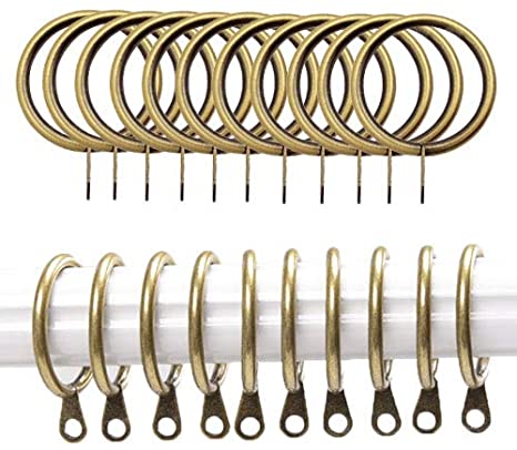 IPEAK Curtain Rings, Metal Curtain Rings Hanging Hooks For Curtain Rods Pole, 30 mm Internal Diameter, Brass Curtain Rings (12 Rings)