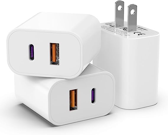3 Pack USB C Charger Block [Apple MFi Certified], iGENJUN 20W Dual Port QC   PD 3.0 Power Adapter Wall Charger, Double Fast Plug Charging Brick for iPhone 14/14 Pro/13/12/11/XS, Samsung Galaxy - White