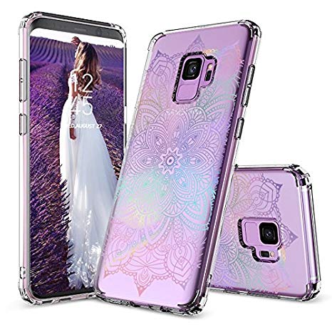 Galaxy S9 Case, Galaxy S9 Clear Case, MOSNOVO Gradient Rainbow Henna Mandala Printed Clear Design Transparent Plastic Case with TPU Bumper Protective Case Cover for Samsung Galaxy S9 (2018)