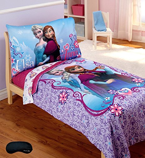 Disney Frozen Girls Toddler Bedding Set   Home Style Brand Sleep Mask For Parents! (5 Piece Bedding Bundle)