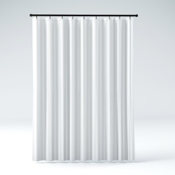 Mildew Resistant Washable Polyester Fabric Shower Curtain Liner, Elegant White Damask Stripe, No PVC, EXTRA LONG Size (72 inches Width by 84 inches Length)