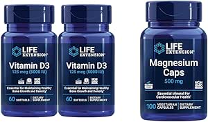 Life Extension Vitamin D3 125 Mcg 5000 Iu and Magnesium 500 Mg Capsules Bundle