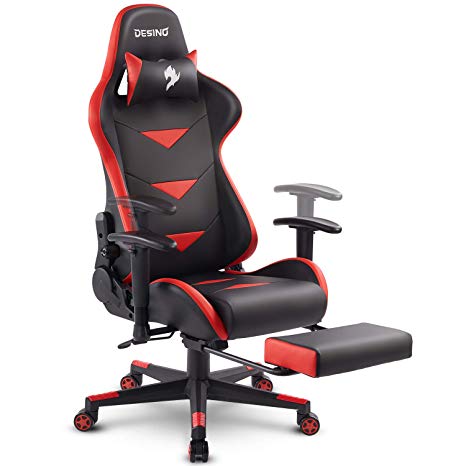 DESINO Gaming Chair Racing Style High Back Computer Chair Swivel Ergonomic Executive Office Leather Chair with Footrest, Adjustable Armrests and Lambar Support (Red)