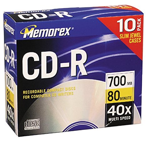 Memorex 32024510 CD-R 80 Minute, 700 MB, 40x (10-Pack with Slim Jewel Cases)