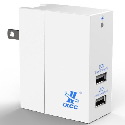 iXCC Dual USB 4.2A 20W SMART AC High Speed Travel Wall Charger for Apple iphone, ipad, Samsung, Android and Windows Smartphones and Tablets - White