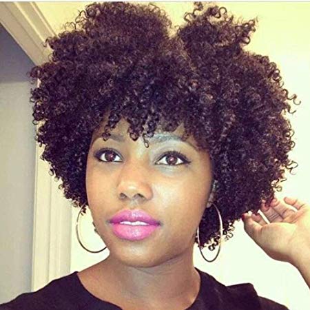 RENERSHOW Afro Short Kinkys Curly Hair Wigs for Black Women African American Full Wigs Natural Looking Heat Resistant Synthetic Hair Wigs with Wig Cap (B1)