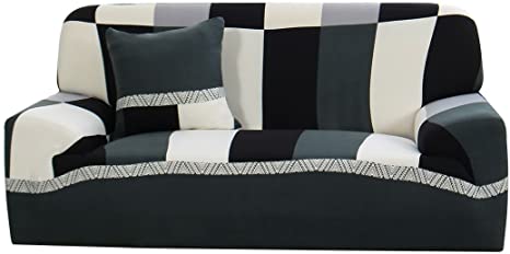 uxcell Printed Sofa Cover Couch Covers Polyester Spandex Fabric 1-Piece Stylish Sofa Slipcover Fitted Furniture Protector with One Free Cushion Case Dark Green Black XL Sofa 4seater