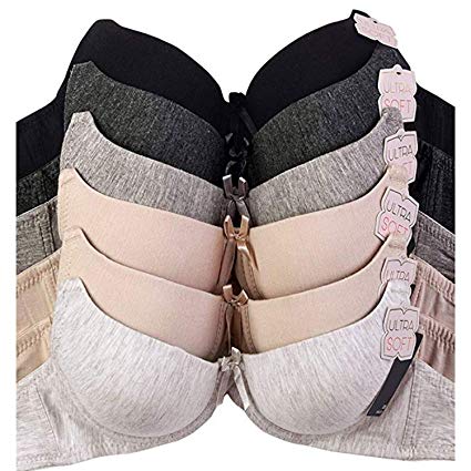 Women's Basic Plain Bras (Packs of 6) - Various Styles