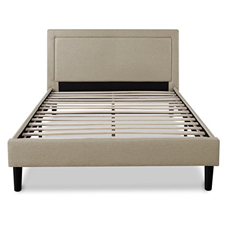 Zinus Upholstered Detailed Platform Bed with Wooden Slats, Full