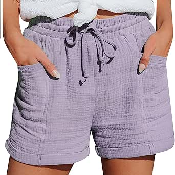 Shorts for Women 2024 Trendy,Cotton Linen Summer Casual Comfy Drawstring Work Out Lightweight Bermuda Shorts with Pocket