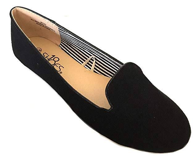 Womens Canvas Loafer Smoking Shoes Flats (5/6, Black 4024)