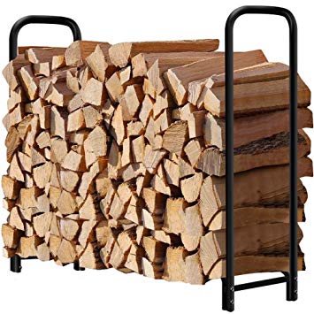 4ft Outdoor Firewood Log Rack for Fireplace Heavy Duty Wood Stacker Holder for Patio Deck Metal Kindling Logs Storage Stand Steel Tubular Wood Pile Racks Outside Fire place Tools Accessories Black