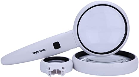 YOCTOSUN Magnifying Glass with Light,Rechargeable Handheld Magnifying Glass 3.5X 5X 11X, 2 LED Illuminated Magnifier for Seniors Reading, Inspection, Coins, Stamps, Jewelry and Hobbies